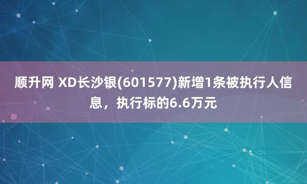 顺升网 XD长沙银(601577)新增1条被执行人信息，执行标的6.6万元